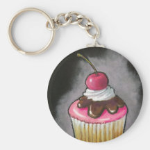 Petit gâteau au pastel d'huile : Glaçage rose, cer Porte-clef