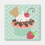 Petit gâteau de cerise et de menthe magnets
