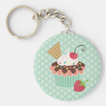 Petit gâteau de cerise et de menthe porte-clés