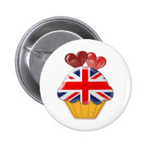 Petit gâteau de drapeau d'Union Jack avec des coeu Pin's Avec Agrafe