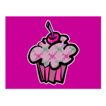 petit gâteau punk rose d'os croisés de crâne cartes postales