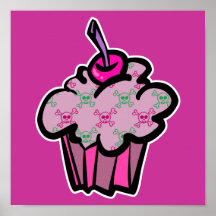 petit gâteau punk rose d'os croisés de crâne posters