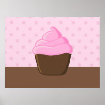 Petit gâteau rose avec la copie rose de pois posters