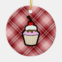 Petit gâteau rouge de plaid ornement de noël