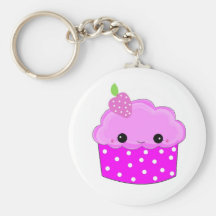 Petit gâteau souriant pourpre givré porte-clé