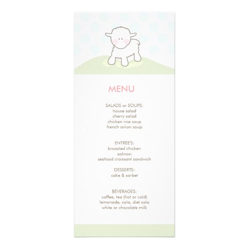 Petit menu de baby shower d'agneau carte double