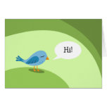Petit oiseau bleu avec la bulle de la parole sur l carte de vœux