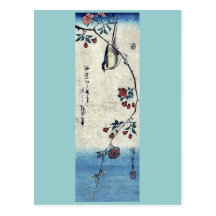 Petit oiseau sur une branche par Ando, Hiroshige Cartes Postales