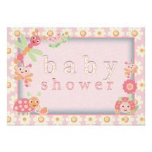 Petit rose d'invitations de baby shower d'insectes