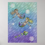 Petite affiche de sirènes par l'aquarium populaire