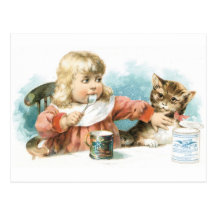 Petite fille avec le chat cartes postales