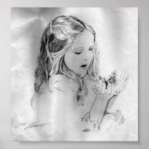 Petite fille et papillon poster