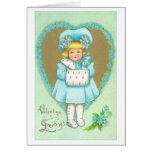 Petite-fille vintage de salutations de Valentine Carte De Vœux