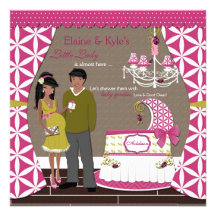 Petite Madame Afro-américain couple le baby shower Faire-part