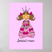 Petite pièce de princesse (cheveux bruns) affiche