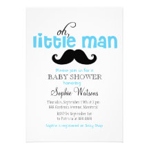 Petites invitations bleues de baby shower de moust