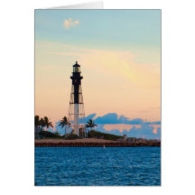 Phare au coucher du soleil carte de vœux
