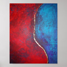 Philip Bowman Red and Blue with Gold Abstract Art Print