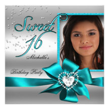 Photo argentée bleue de sweet sixteen du bonbon 16 faire-parts