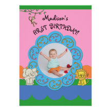 Photo d'anniversaire de fille de Funnies de zoo pr Invitations Personnalisables