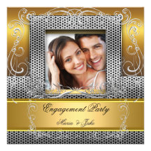 Photo d'argent d'or de partie de fiançailles invitations personnalisées