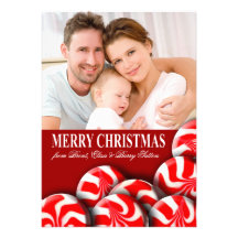 Photo de famille de Joyeux Noël de sucrerie de men Faire-part Personnalisé