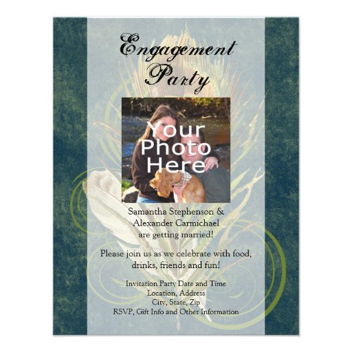 Photo de partie de fiançailles de mariage de plume invitations personnalisées