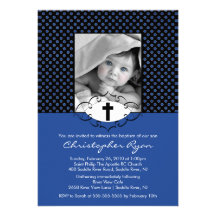 Photo d'invitations de baptême de baptême bleue et
