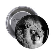 Photo noire et blanche de lion badges avec agrafe