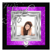Photo noire pourpre de sweet sixteen du bonbon 16 invitations personnalisées