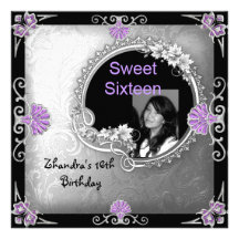 Photo pourpre argentée de 16ème anniversaire de sw invitation personnalisée