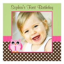 Photo verte rose de fille d'anniversaire de point  invitation personnalisée