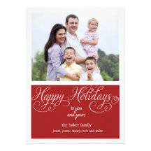 Photocard rouge de salutation de vacances de typog bristols personnalisés