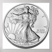 Pièce de monnaie d'argent en lingot d'Eagle d'Amér Posters