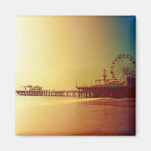 Pilier de Santa Monica - la photo orange de lever  Magnets Pour Réfrigérateur