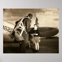 Pilote 1940 et garçon militaires américains de jeu poster