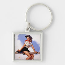 Pin occidental de ranch vintage de Gil Elvgren ver Porte-clés