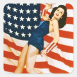 Pin-up 4 juillet vintage autocollants