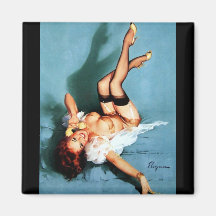 Pin vintage de Gil Elvgren VERS LE HAUT de fille a Aimant