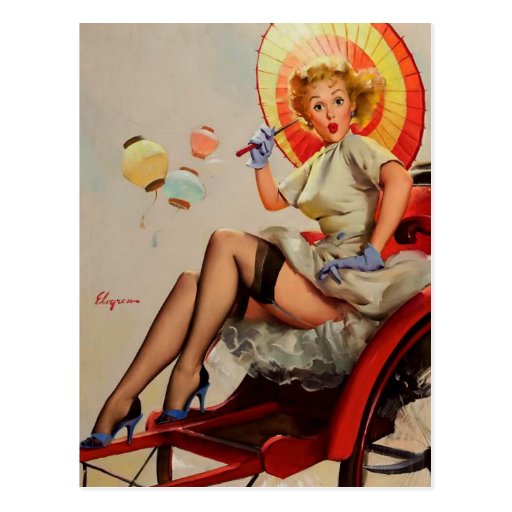 Pin vintage de Rickshaw de Gil Elvgren vers le hau Carte Postale