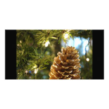 Pinecone d'or cartes de vœux avec photo