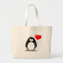 Pingouin avec un ballon de coeur sac fourre-tout