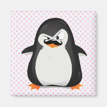 Pingouin blanc noir mignon et moustache drôle aimant pour réfrigérateur