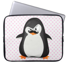 Pingouin blanc noir mignon et moustache drôle trousses ordinateur
