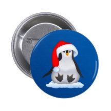 Pingouin dans le chapeau de Père Noël Badge