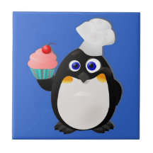 Pingouin de Baker avec le petit gâteau Carreau