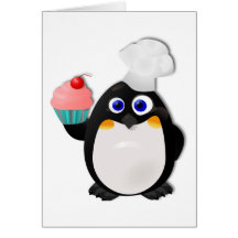 Pingouin de Baker avec le petit gâteau II Carte De Vœux