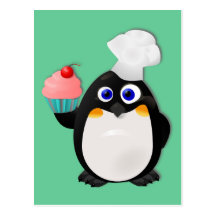Pingouin de Baker avec le petit gâteau II Carte Postale