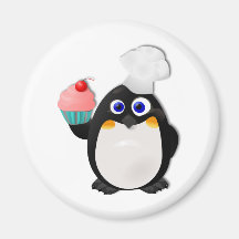 Pingouin de Baker avec le petit gâteau II Magnets Pour Réfrigérateur