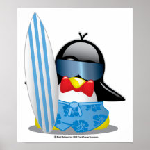 Pingouin de surfer poster